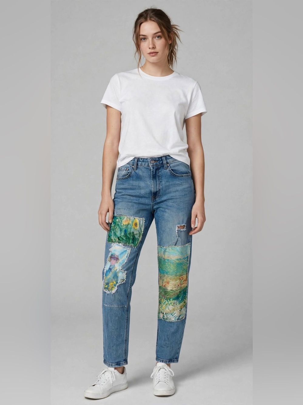 Wild Fable OOAK Reworked Art Patchwork Boyfriend Jeans Wearable Art